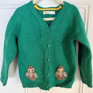 Baby Boden Green Owl Cardigan